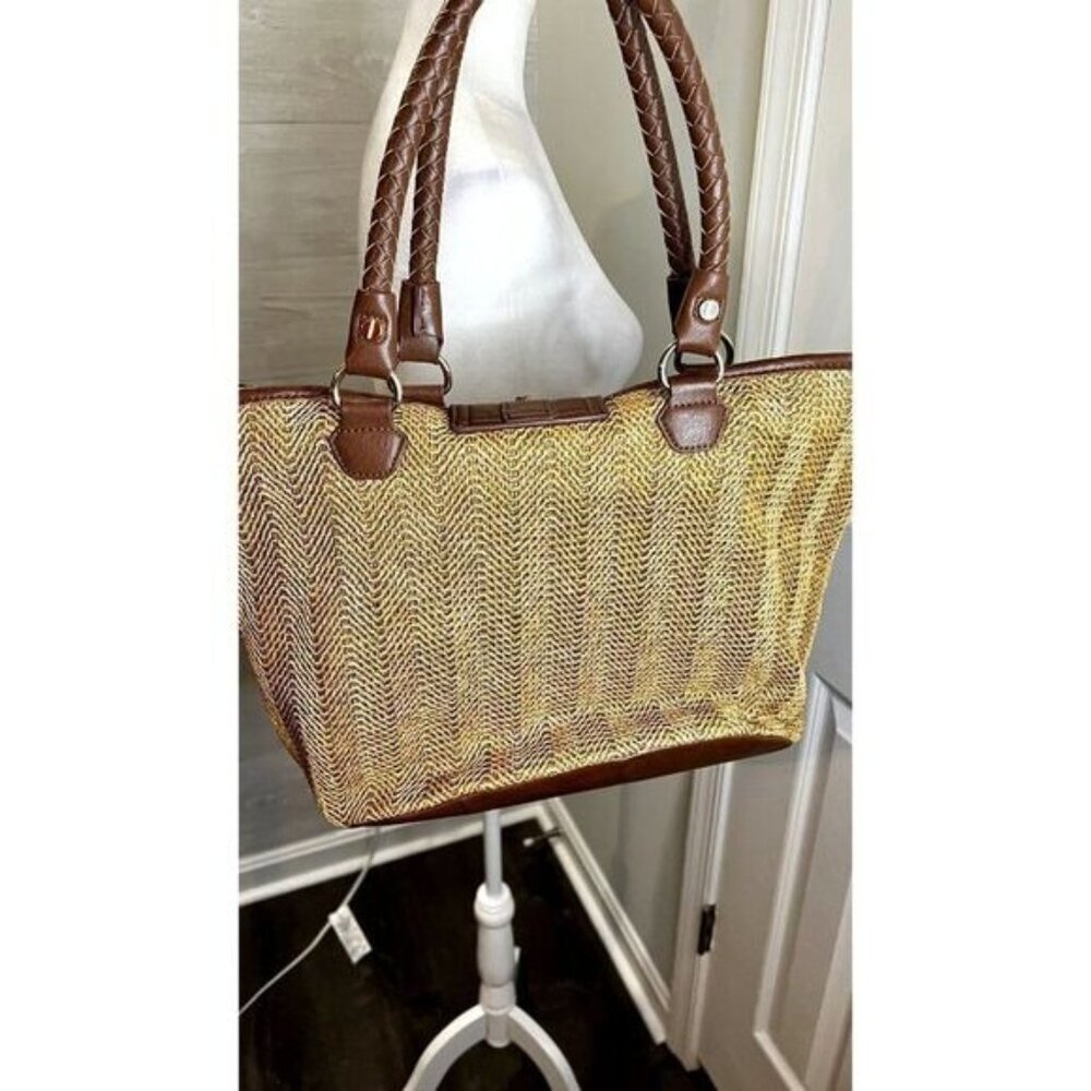 Olivia & Joy New York Woven Faux Leather Trim Braided Strap Tote Shoulder bag - Picture 8 of 10